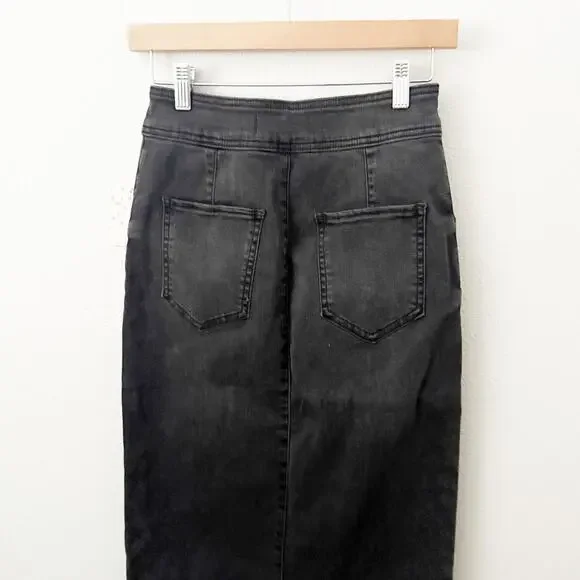 FREE PEOPLE | Maddie Denim Midi Skirt Front Slit Black Jean Pencil | 28, 6 - Picture 5 of 8